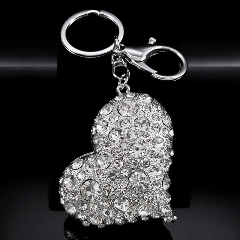 Portachiavi a forma di cuore con strass e fragola per ragazze, ciondolo