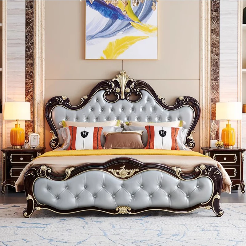 

Modern Queen Black Bed High End Leather Master Luxury Double Bed Human European Style Muebles Para Dormitorio Nordic Furniture