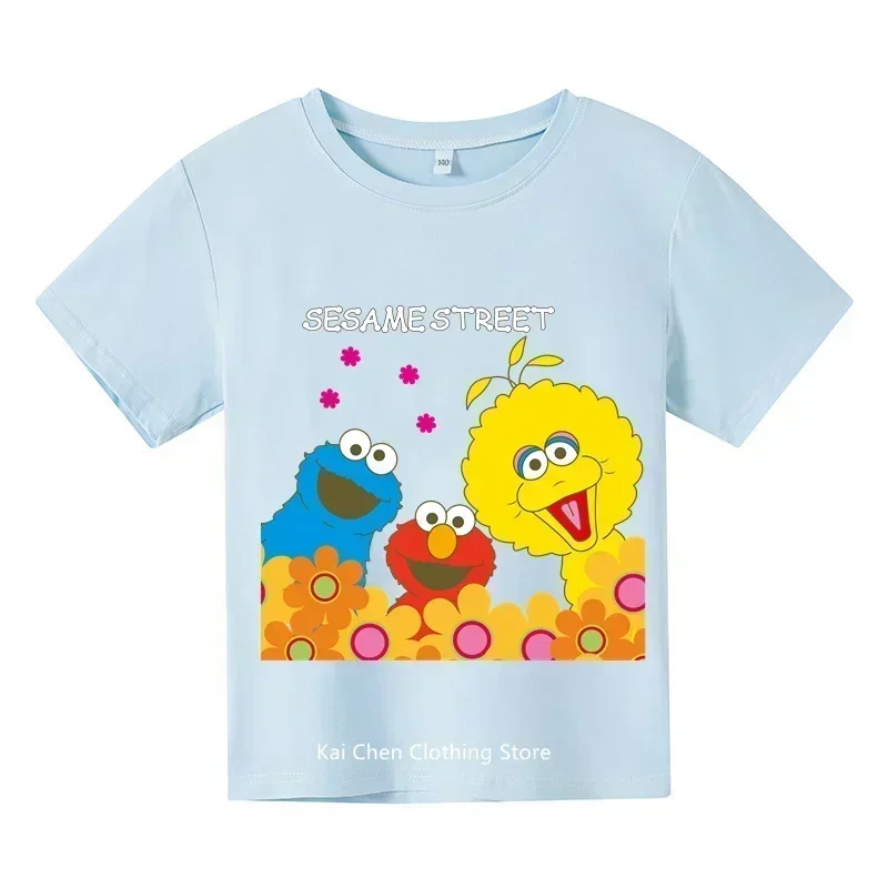 The Sesame Street Elmo Cartoon Print Funny Kids T shirt Summer Short Sleeve Children Clothes Cotton Baby Boys Girls T-Shirts 4