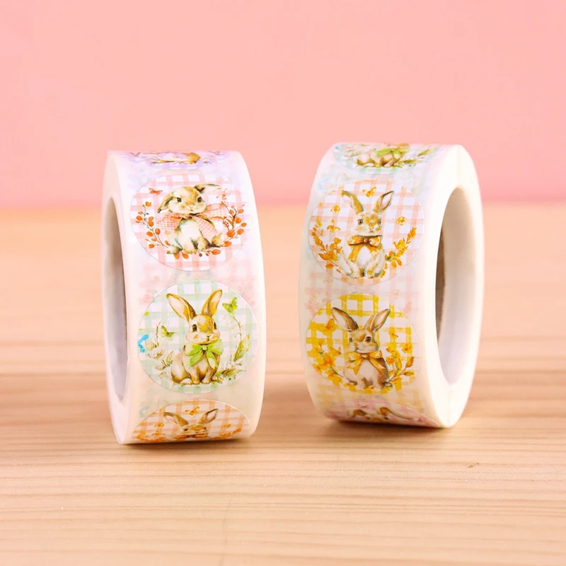 500 Stück/Rolle Runde Oster-Aufkleber Niedliche Hasen-Sticker Geschenkversiegelungsetiketten Backverpackung DIY Geschenkbox-Deko – Detail 6