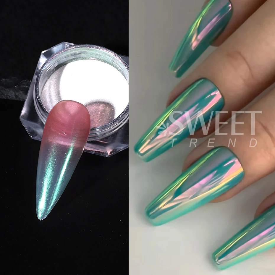 6pcs Fairy Unicorn Chrome Nail Glitter Powder Mermaid Aurora Mirror Pigment Glimmer Rainbow Gel Polish Dust Decor Manicure Flash