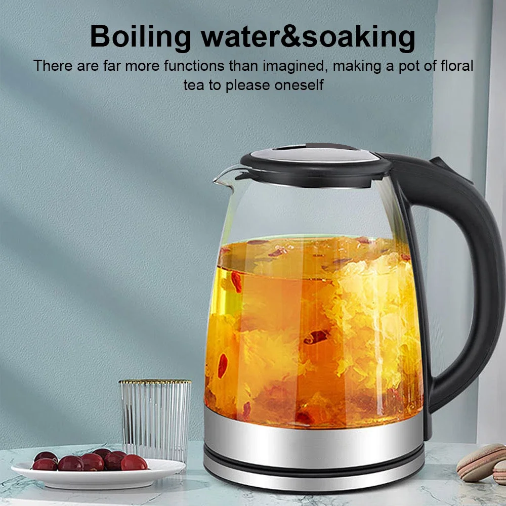 2L Electric Kettle Glass 360 Blue LED Illuminated Large Jug Auto Shut Off 1800W