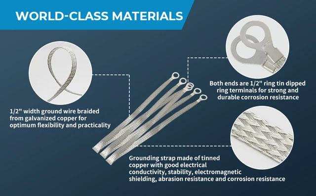 6-Pack Universal Engine Ground Straps – 12 Inch Braided Copper Ground Cable With Ring Terminals (Silver)