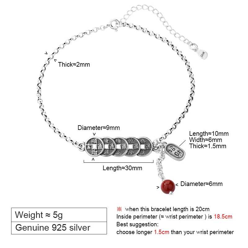 ZABRA 925 Silver Five Emperor Coin Foot Chain for Women, Year of Destiny Foot Chain, Copper Coin Ring,