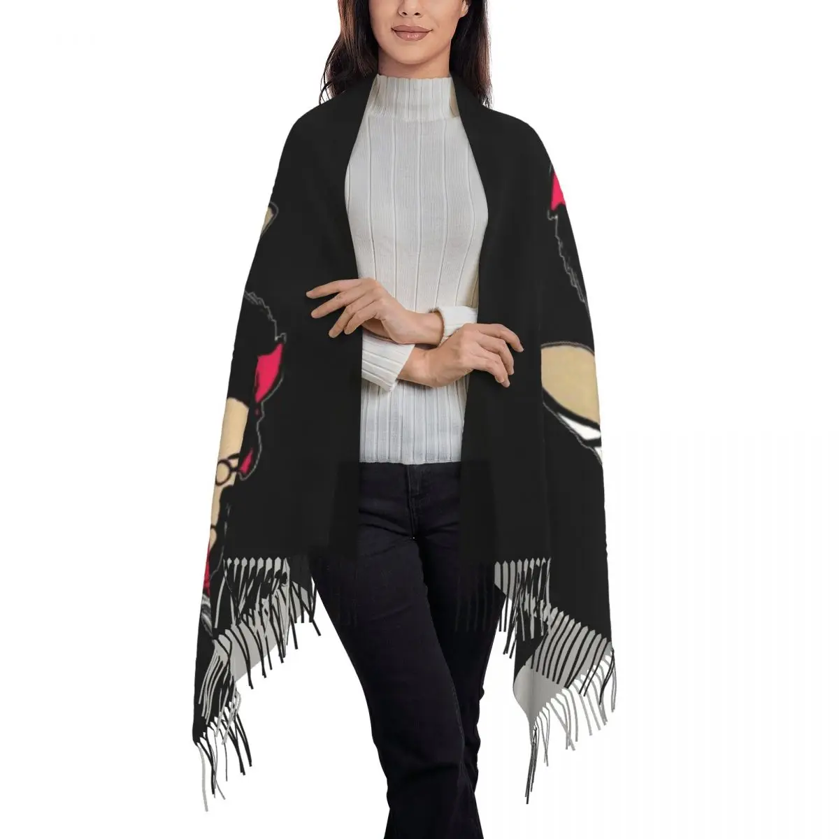 Winter Accessories Ladies Long Mafalda Scarves Soft Warm Tassel Shawl Wraps Argentine Cartoon Quino Comic