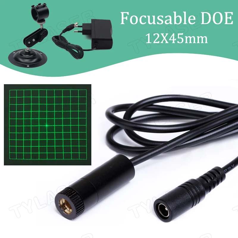 

DOE Square Grid 10x10 Focusable D12x45 505nm Green 10mw 30mw Laser Module for Cutting Positioning Free with Standard Bracket