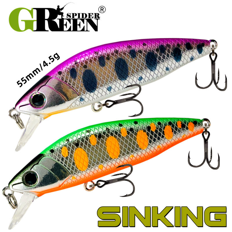 GREENSPIDER New 55mm 4.5g Hard Lures Sinking Minnow Wobblers Angler Lure for Fishing Fish Baits
