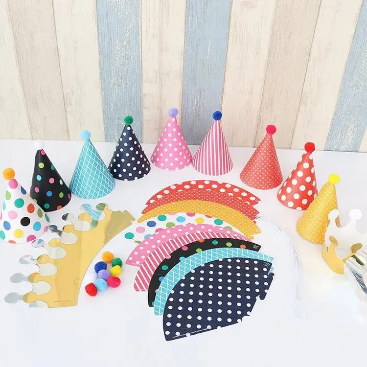 Children's Birthday Party Hat Crown Hat Birthday Gathering Fleece Ball Cap Suit Paper Material
