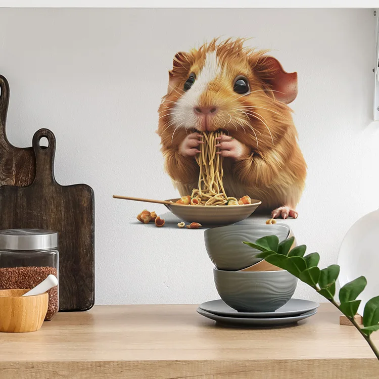 Cartoon Hamster essen Nudeln Wanda uf kleber für Küche Restaurant Dekoration Wandbild Raum schrank Wohnkultur selbst klebende Abziehbilder – Detail 3