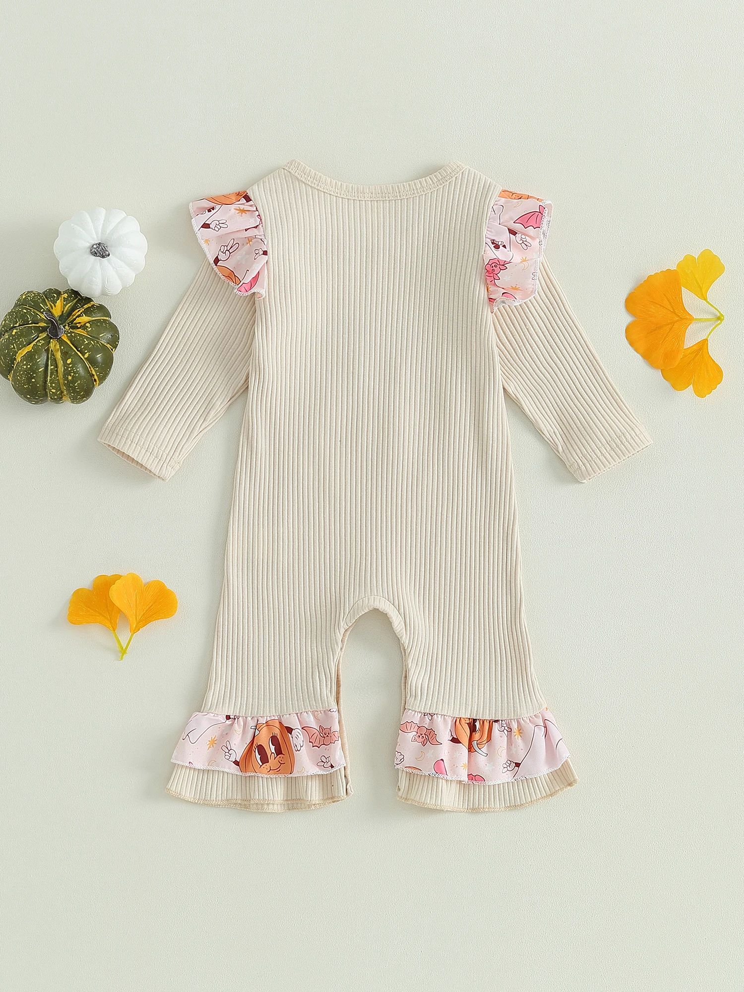 

Baby Girls Cute Cartoon Print Romper Long Sleeve Casual Jumpsuit with Ruffle Detail