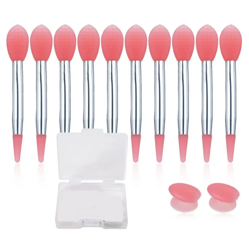 10Pcs Lip Brush with Sucker Dust Cover Ergonomic Handle Round Head Grip Cream Silicone Lip Balm