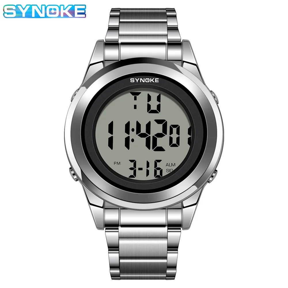 New ModelsTop Luxury Stainless Steel Strap Sport Watches Mens Waterproof Back Light Digital Wristwatch Male Alarm 6