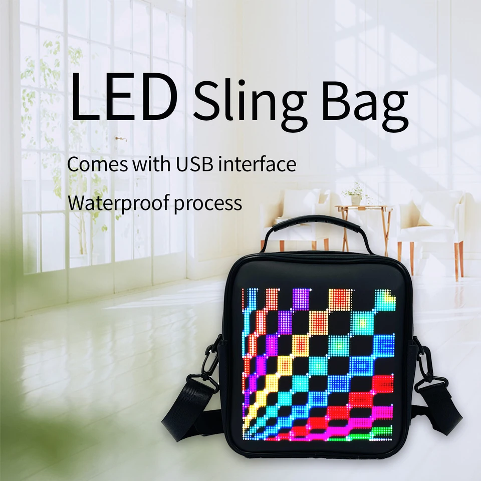 QKY LED Sling Bag – App-Controlled Crossbody Bag With Customizable LED Display & Included Power Bank