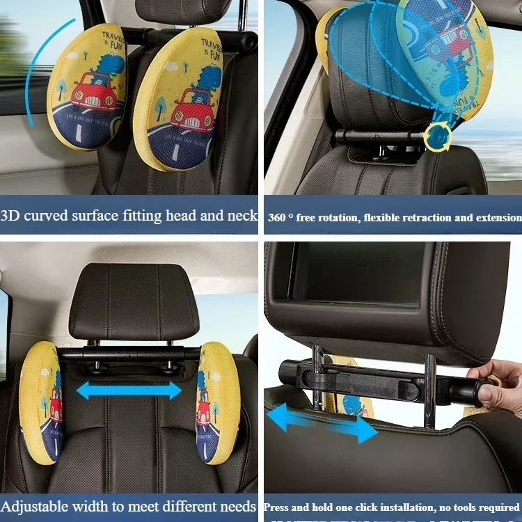 Car Neck Protection Pillow Slow Rebound Memory Cotton Cushion Children's Sleeping Artifact High-end Cartoon Headrest