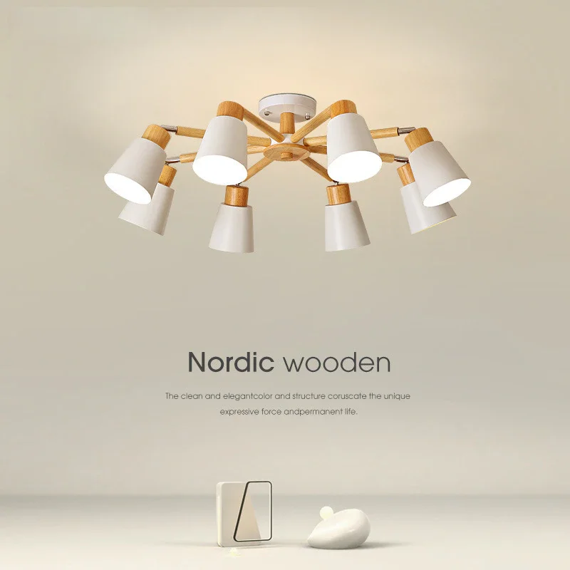 

Nordic Ceiling Lamp Wood LED 6/8 Heads Chandelier For Living Room Bedroom Loft Restaurant Home Indoor Modern Gold Decor Fixtures