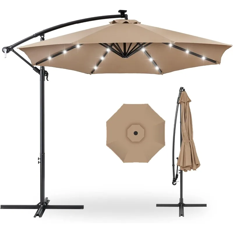 Best Choice Products Solar LED Offset Hanging Market Patio Umbrella for Lawn and Garden w/Easy Tilt Adjustment, Polyester Shade 2