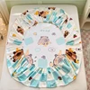 Cute Capybara Pattern Fitted Sheet Queen 100% Cotton Cartoon Bed Cover Plaid Print Mattress Cover Elastic Bedding for Kids Teens 5