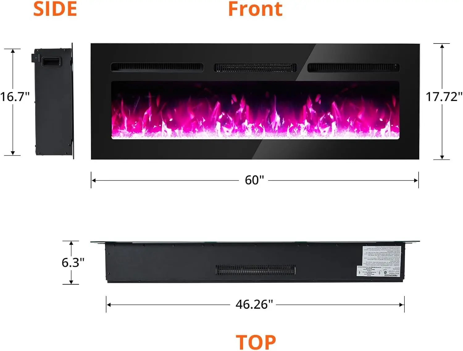 Electric Fireplace 60Inch Wall Mounted Electric Fireplace, Remote Control With Timer Touch Screen Adjustable Flame Color + Speed 4