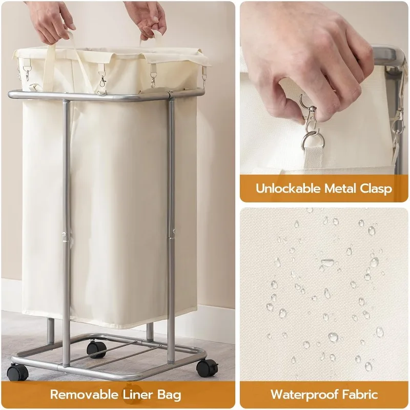 Laundry Basket with Wheels, 30 Gal (114 L) Rolling Laundry Hamper, Oxford Fabric Clothes Hampers