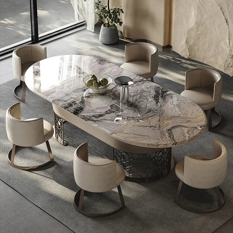 

Высококачественные художественные обеденные столы, современная мебель для столовой с ножками из нержавеющей стали, обеденный стол и стулья