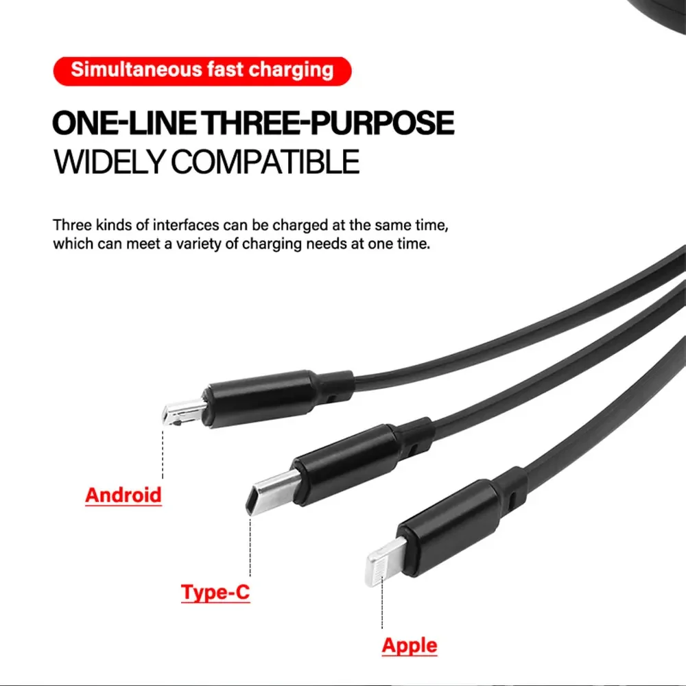 Car Phone Charger Three-in-one Fast-charging Cable for Audi A1 A2 A3 A4 A5 A6 A7 A8 Q1 Q2 Q3 Q4 Q5 Q6 Q7 Q8 iPhone USB Data