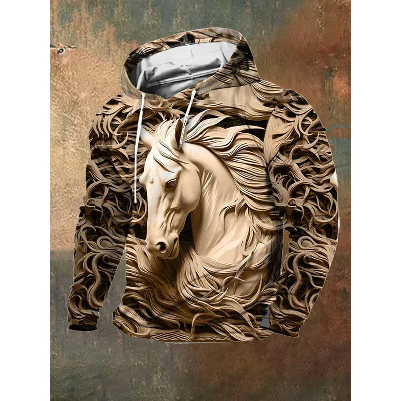 

Men's Retro Western 3D Moose Print Hooded Sweatshirt