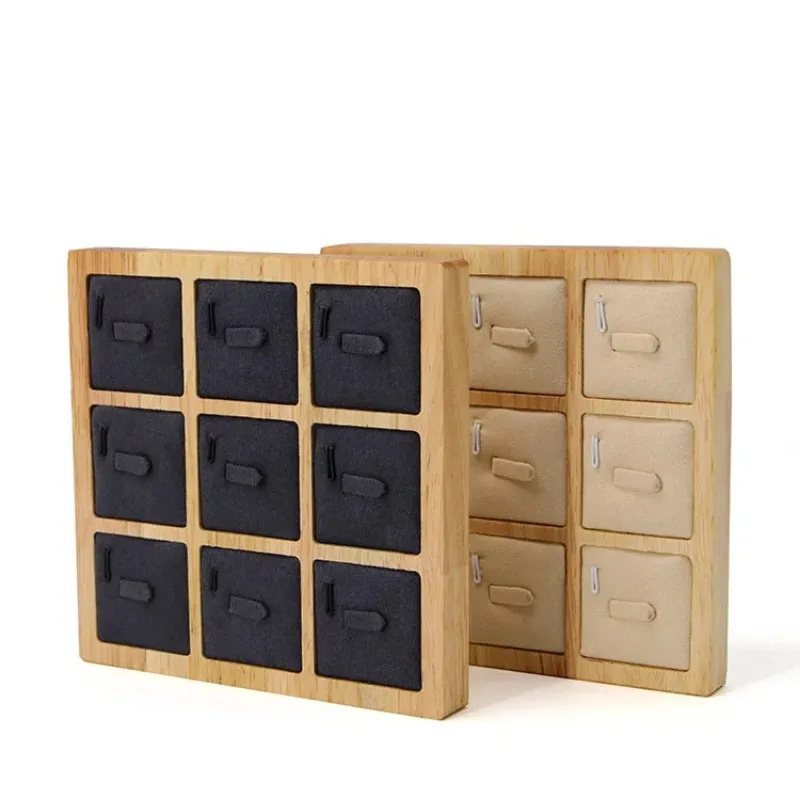 Wooden Jewelry Rings Display Stand Board 9 Clips Wedding Engagement Ring Jewellery Counter Top Storage Organizer Rack Show Case