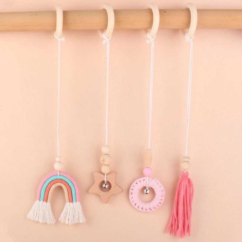 Baby Play Gym Toys BPA Free Wooden Hanging Rattle Teething Ring