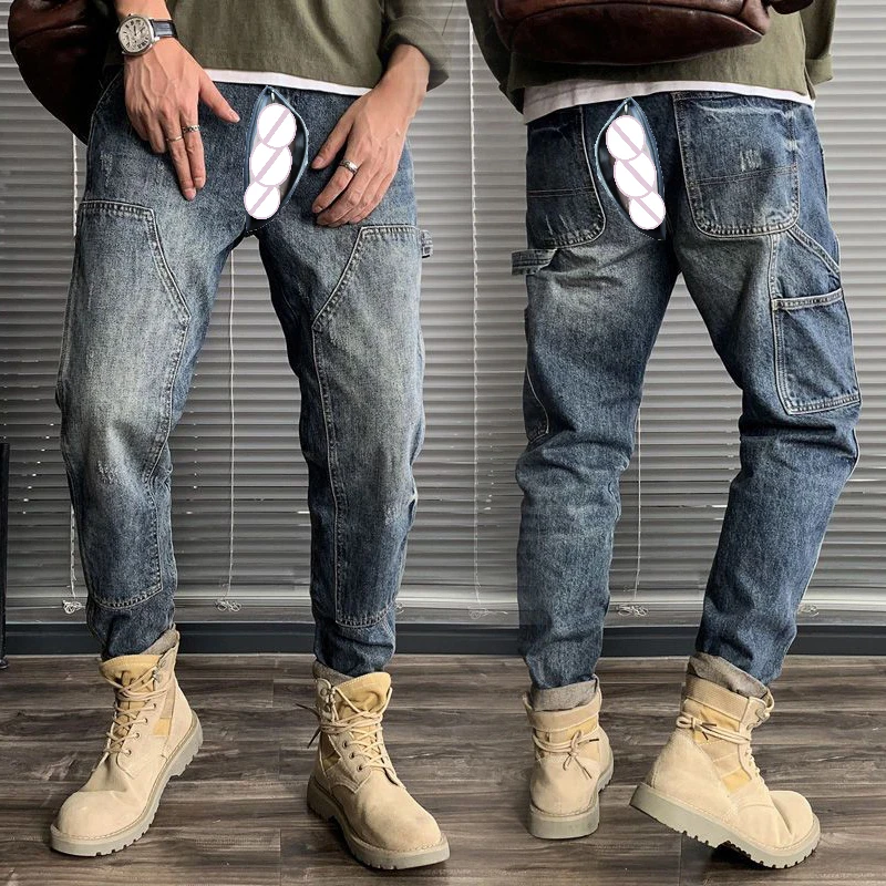 Summer Outdoor Sex Erotic Cargo Jeans Loose Plus Size Vintage Harem Pants Baggy Denim Men's Trousers Menswear Y2k Cowboy Pants
