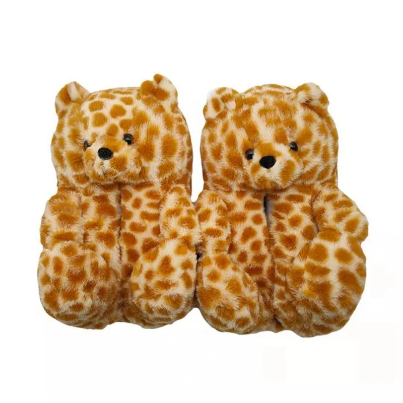 Cute Teddy Bear Plush Winter Slippers Wrapped in Heels Fun Indoor Floor Shoes Women's Gift Warm and Soft Cartoon Plush Animal Sl 5