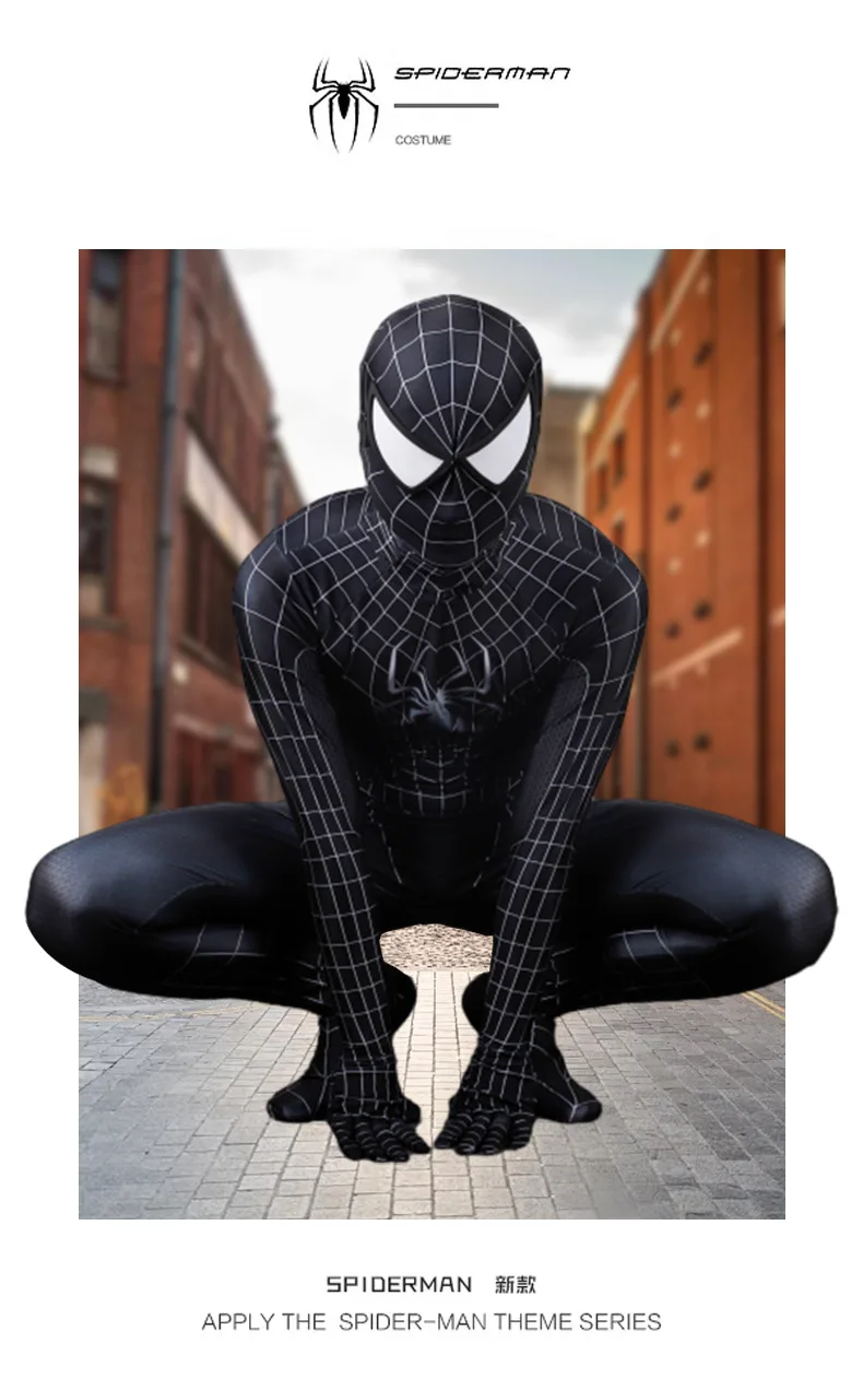 Maschera Costume Carnevale Spiderman Nero Uomo Ragno Costume Da