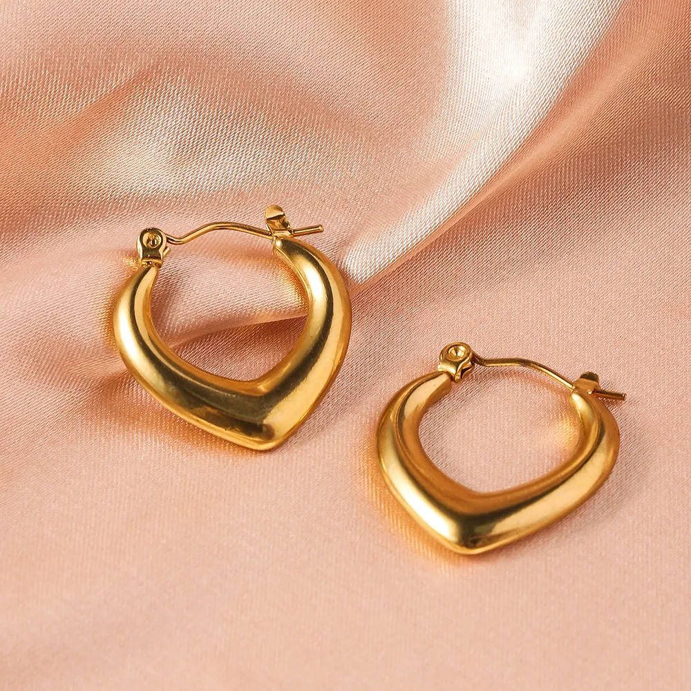French Heart-shaped Stainless Steel Earrings, Non Fading Women's Gold Color Metal Earrings Jewelry Accessories 6