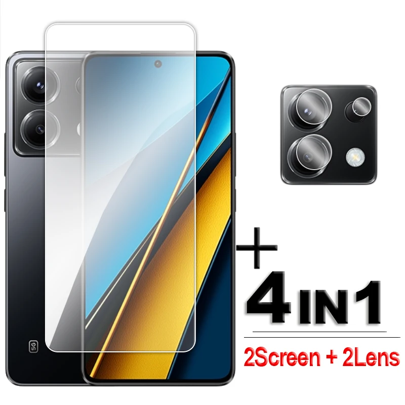 Per Poco X6 Glass Per Xiaomi Poco X3 X4 Gt X5 X6 Pro 5G Vetro Temperato Full Glue Pellicola Salvaschermo Trasparente Per Poco X6 Lens Flim