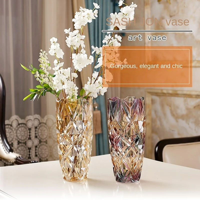 

Crystal Glass LuxuryTransparent Vase Decoration for Living Room Dining Table Elegant Fresh Flowers Bamboo Hydroponic Glass