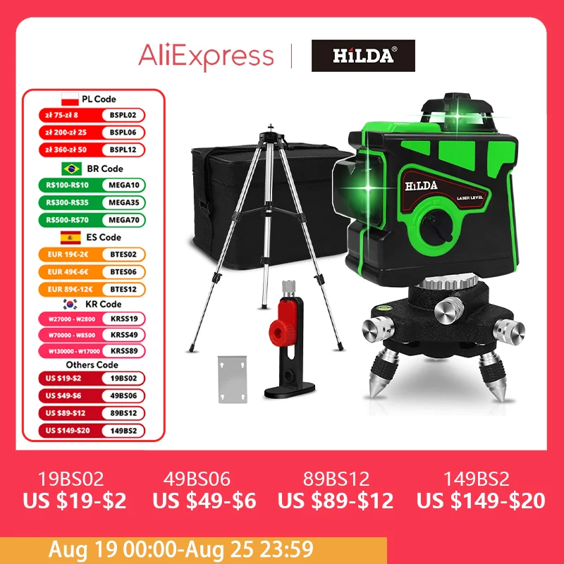 Laser Level 12 Lines 3D Level Self-Leveling 360 Horizontal And Vertical Cross Super Powerful Green Laser laser level