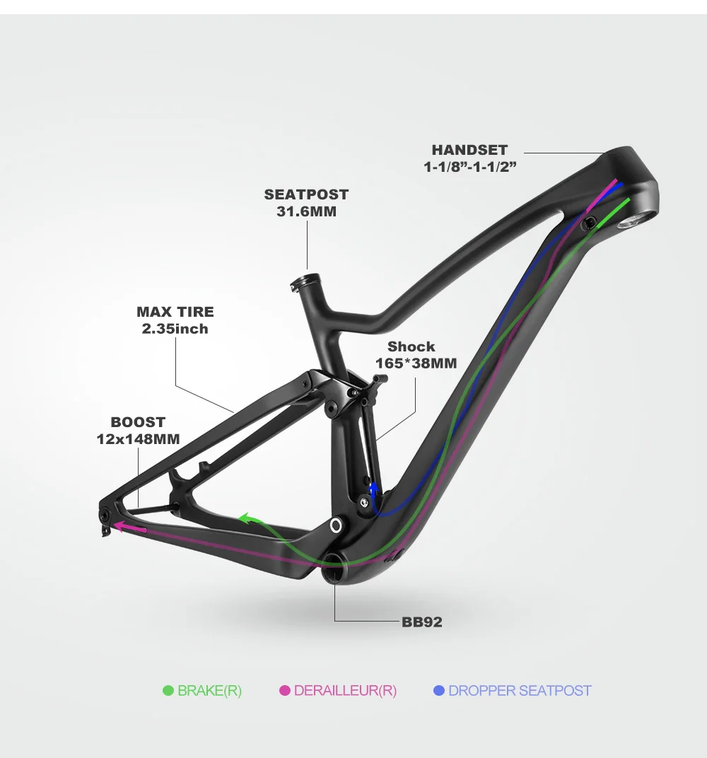 Spcycle 29er Carbon Full Suspension Mountain Bike Frame Travel 100mm XC ...