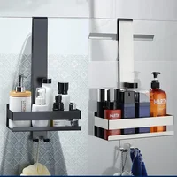 No-Drill Bathroom Shelves with Hook Glass Door Storage Basket Shower Support Steel Shelf Shelves Storage Unit For Bathroom 1