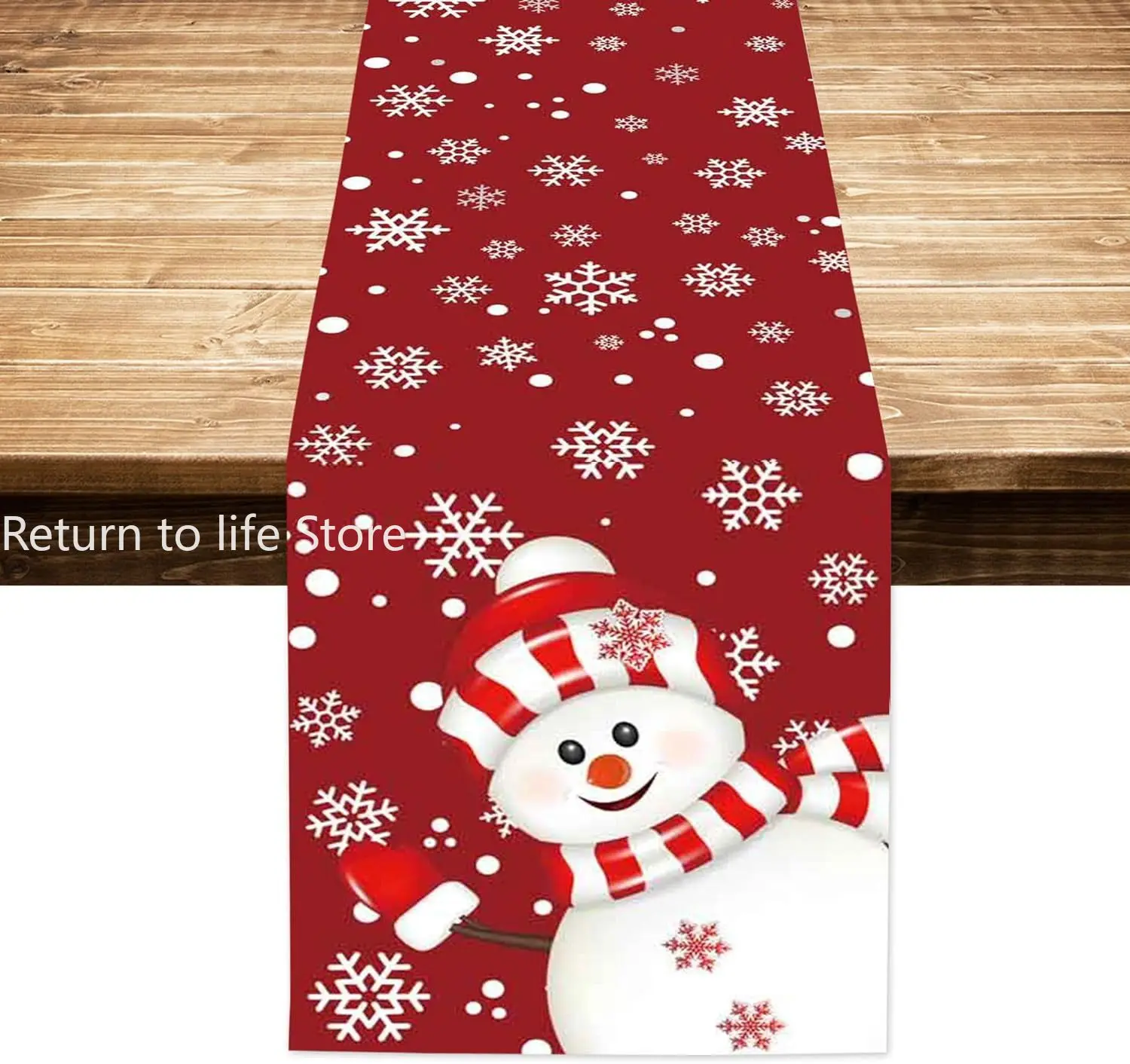 クリスマスのテーブルランナー、雪だるま、クリスマスツリー