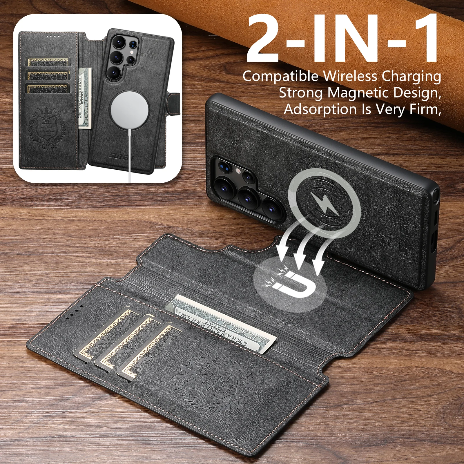Premium 2-in-1 Flip Wallet Phone Case with Magnetic Card Slots and Wireless Charging Compatibility