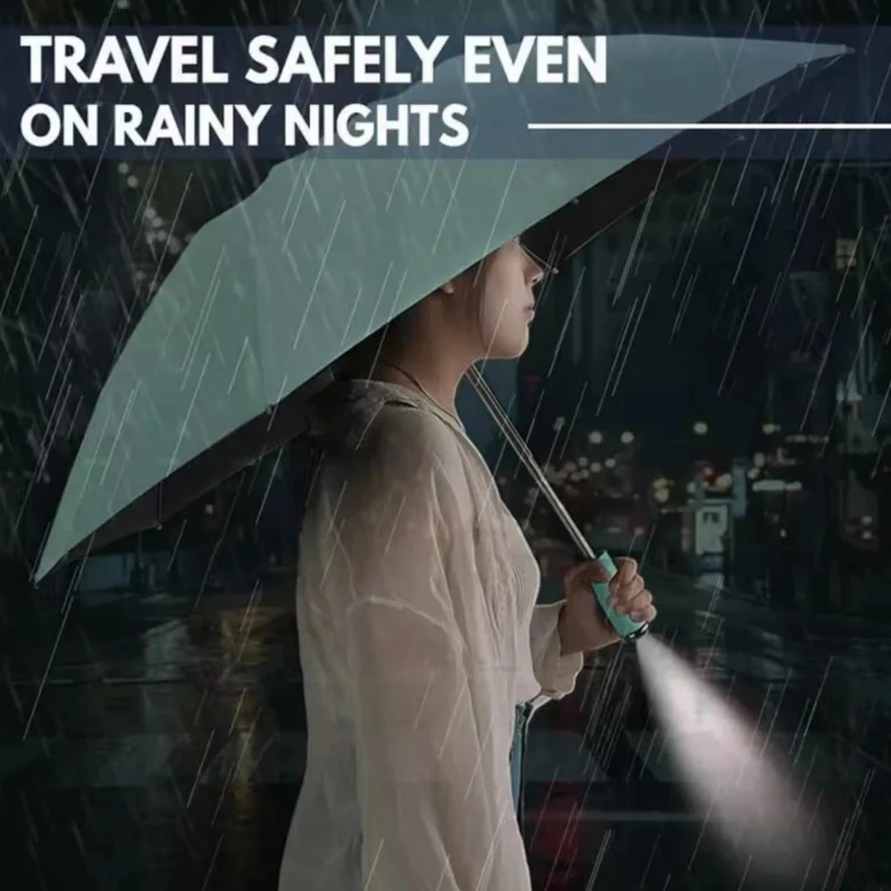 

Flashlight Automatic Clear Umbrella with Light 10 Bone Black Plastic Parasol Sun Umbrella Night Lighting Dual Use Umbrella
