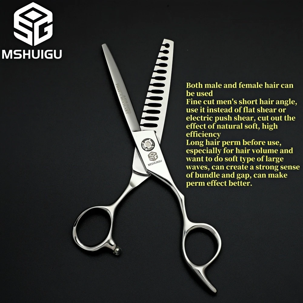 MSHUIGU 6-Zoll professionelle Friseurschere mit umgekehrter Klinge 50 %-55 % Effilierschere Japan 440C für Herrenhaarschnitte Heim- und Salongebrauch – Detail 23