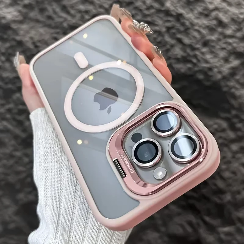 Luxury Transparent Shockproof Phone Case with Metal Ring Bracket and Lens Protection