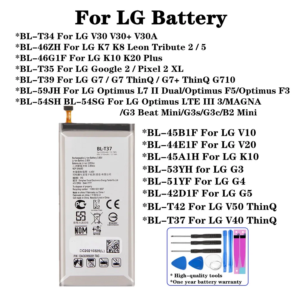 Nuova Batteria Del Telefono Per Lg Lg V50 V40 Thinq G4 G5 K7 K8 K10 K20 Plus V10 V20 V30 G7 G7 + Thinq Google Pixel 2 Xl Magna G3 Beat Mini