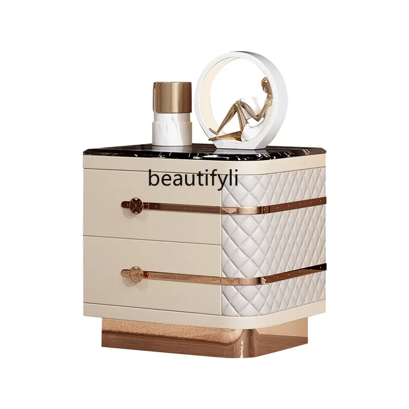 

yj Post-Modern Marble Bedside Table Italian-Style Light Luxury Rose Gold Stainless Steel Corner Table Side Table