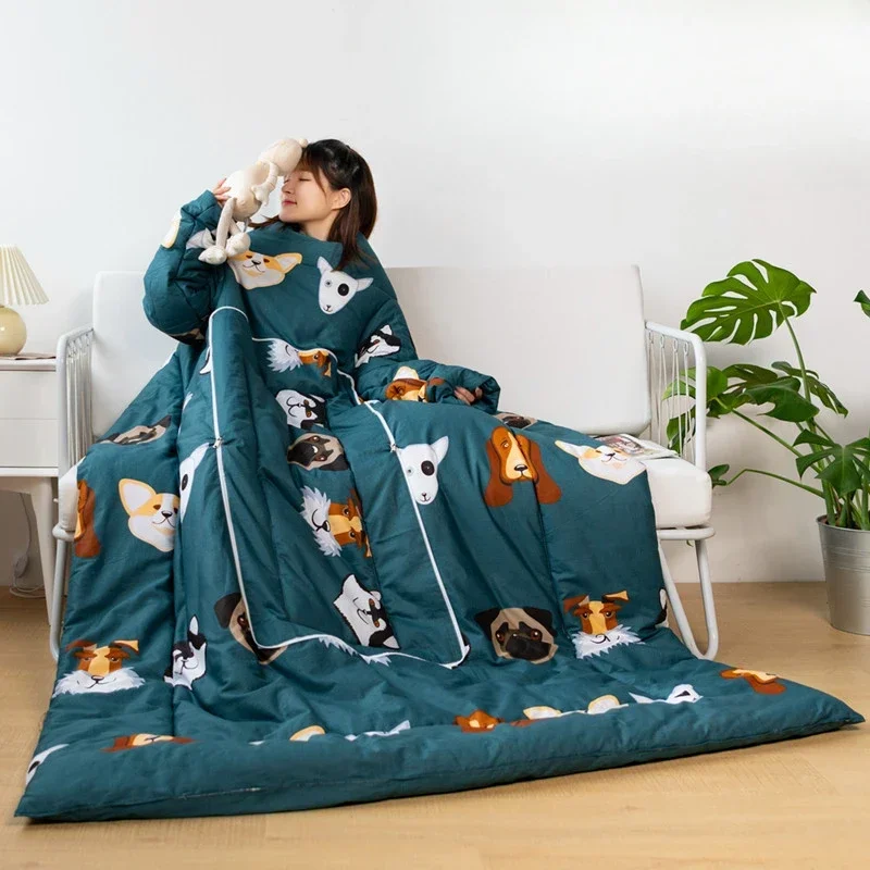 

Multifunction Lazy Quilt with Sleeves Winter Warm Thickened Washed Blanket Dormitory Mantle Covered Wearable Quilted Comforters