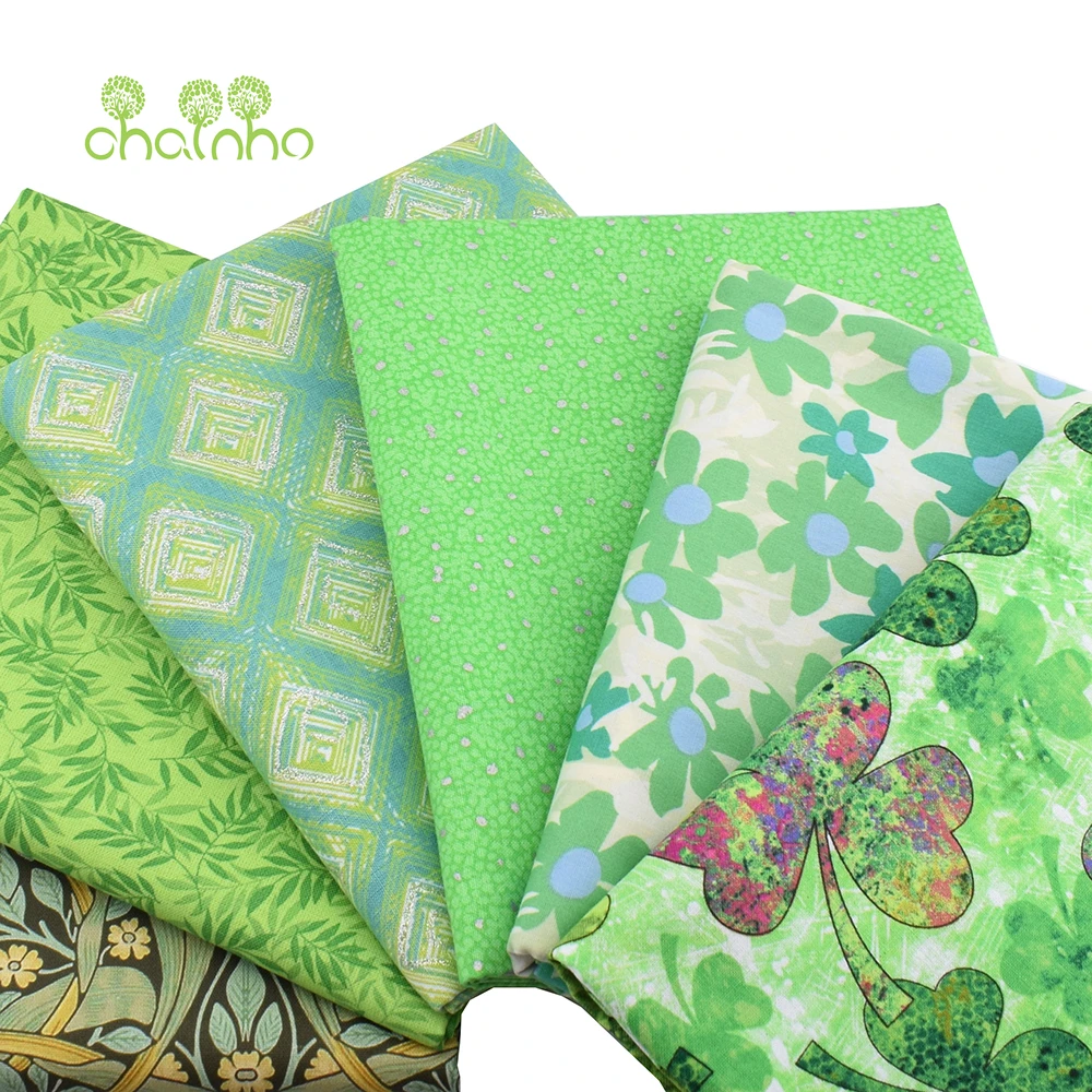 Chainho,Green Floral Printed Plain Cotton Fabric,Patchwork Clothes,DIY Quilting & Sewing Crafts,Cushions,Bags Handmade Material