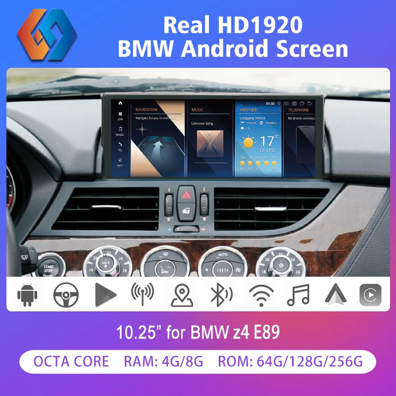 for BMW Z4 E89 New Launched Android 12.0 256G rom 4G LTE with Upgraded Real HD 1920x720 Screen Nicer Display at Day and Night