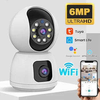 6MP Tuya 2.4G/5G Dual Band WiFi Camera, 4K HD PTZ Dual Lens Indoor Camera with Auto Tracking & Dual Screen Security Surveillance 1