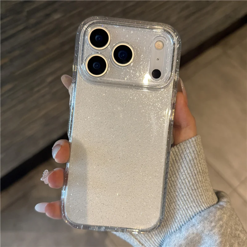 Custodia per armatura antiurto trasparente con glitter Bling di lusso per iPhone 17 17Air 17Pro 17Pro Max Protezione trasparente per lenti Cover posteriore rigida