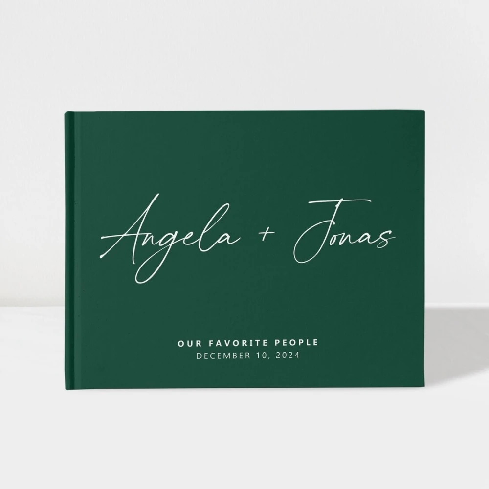 

Personalised Wedding Guest Book | Emerald Green and White | 50 Sheets of Paper | Color Choices Available | Design: A050